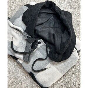 SHEIN Men's Plaid Button Down Hooded/Drawstring Jacket Extra Large Black/White